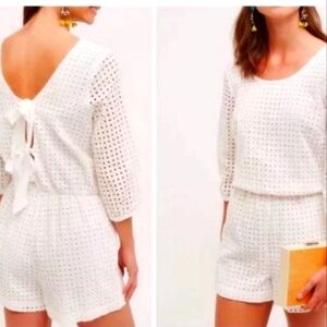 Lilka Anthropologie White Eyelet Romper with Bow Detail